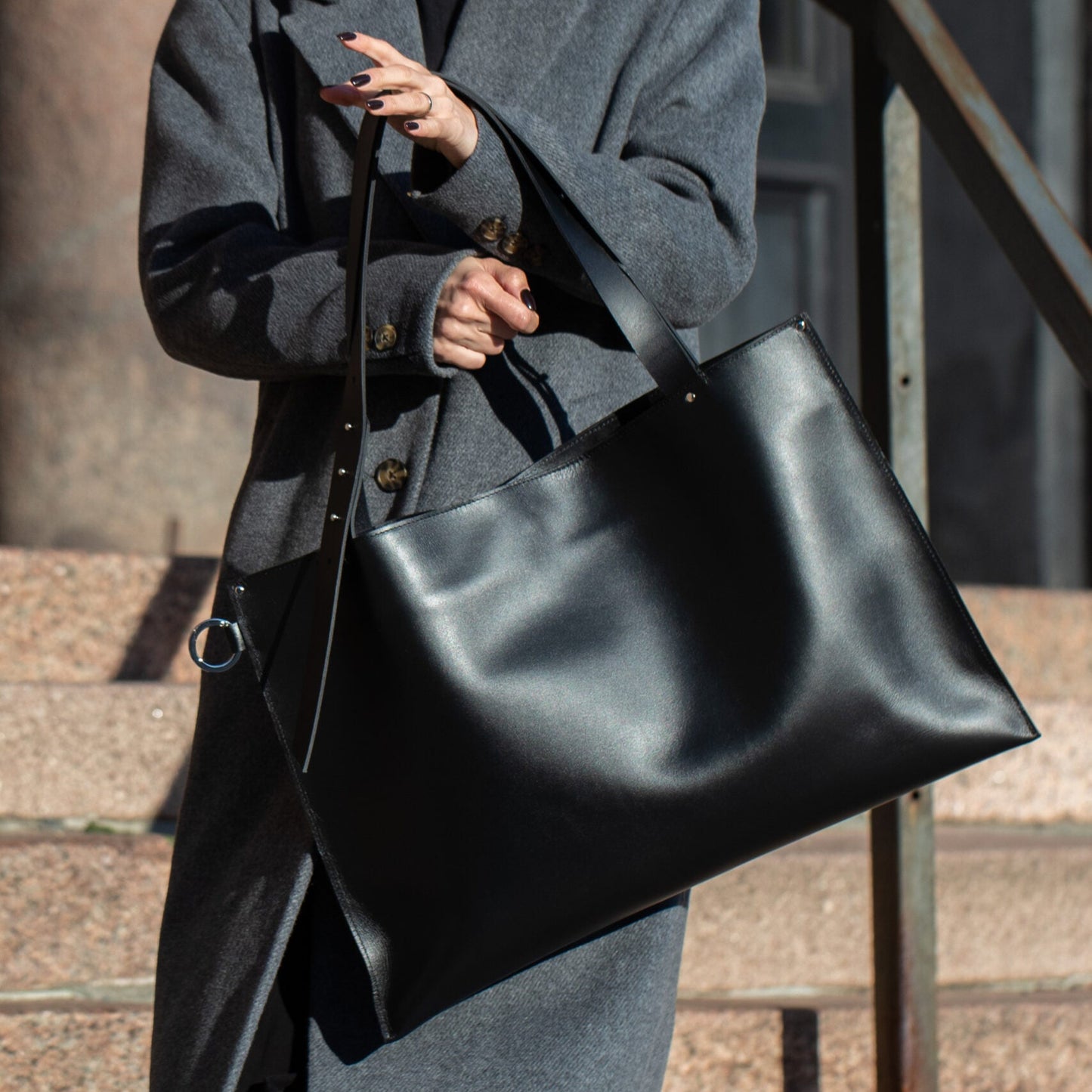 Large Handbag Adele - Genuine Black Leather