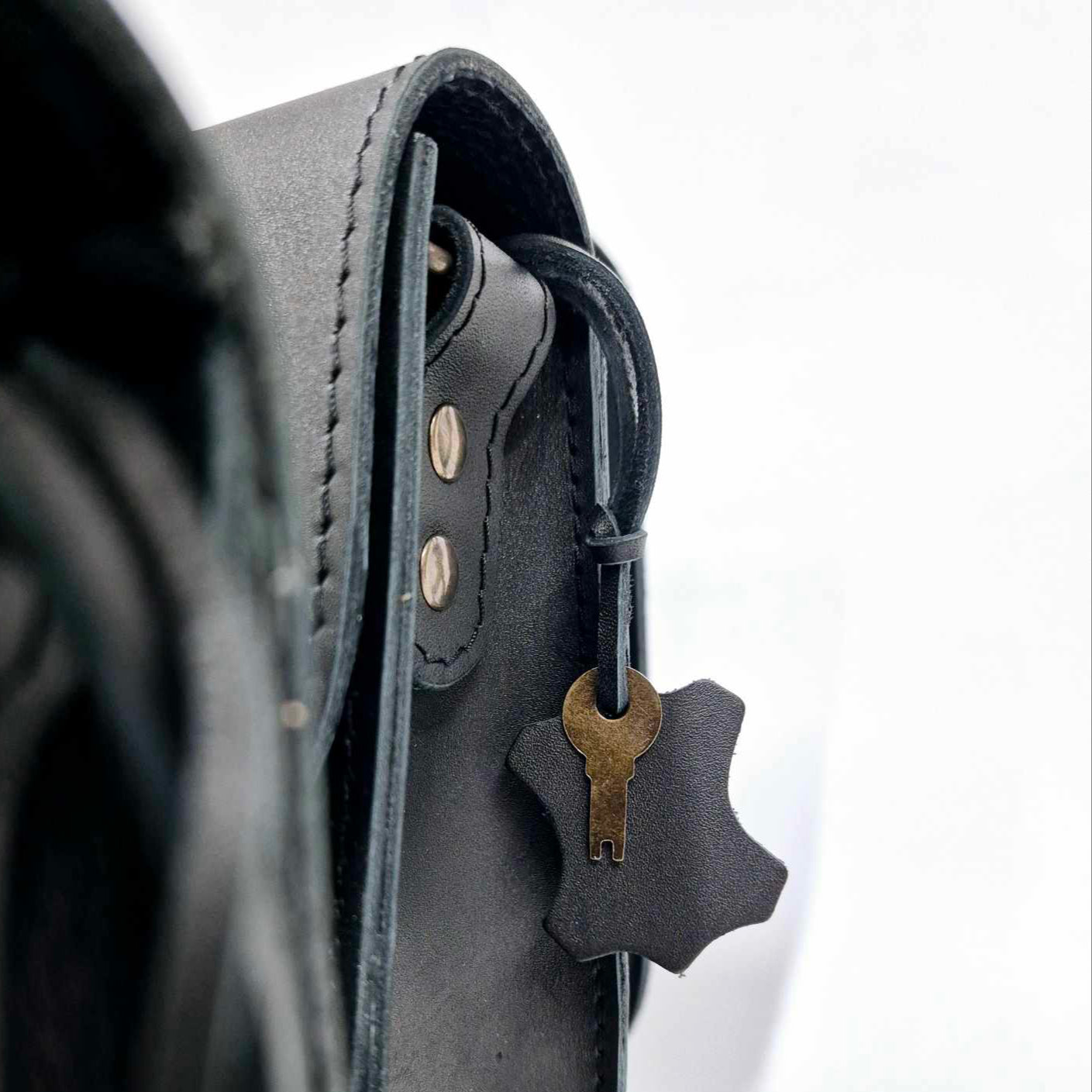 Natural Leather Saddle Backpack - Black