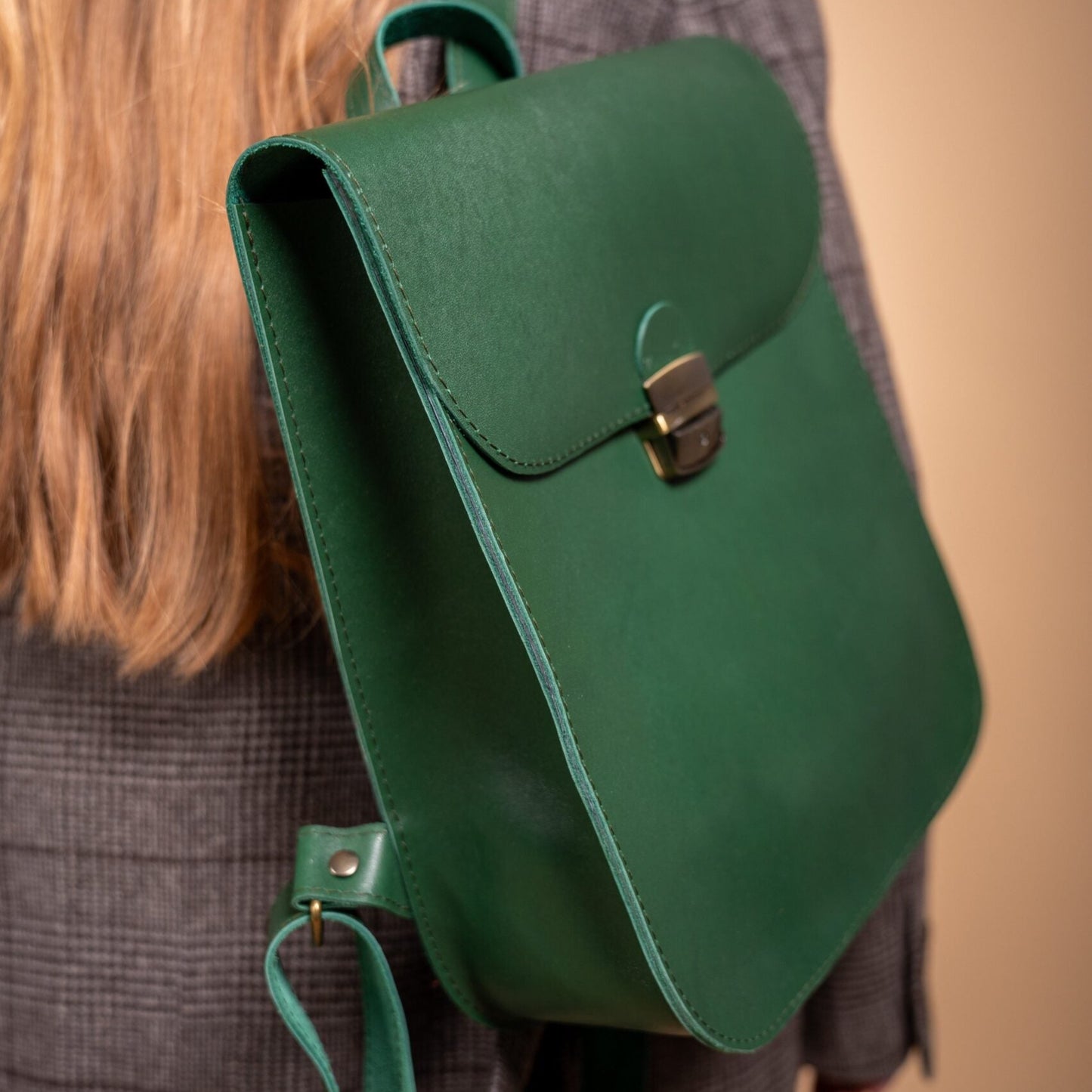 Natural Leather Saddle Backpack - Green