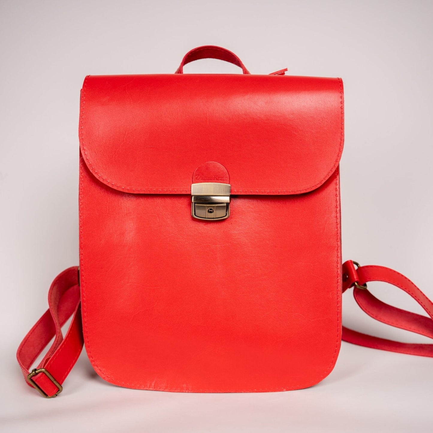 Natural Leather Saddle Backpack - Red