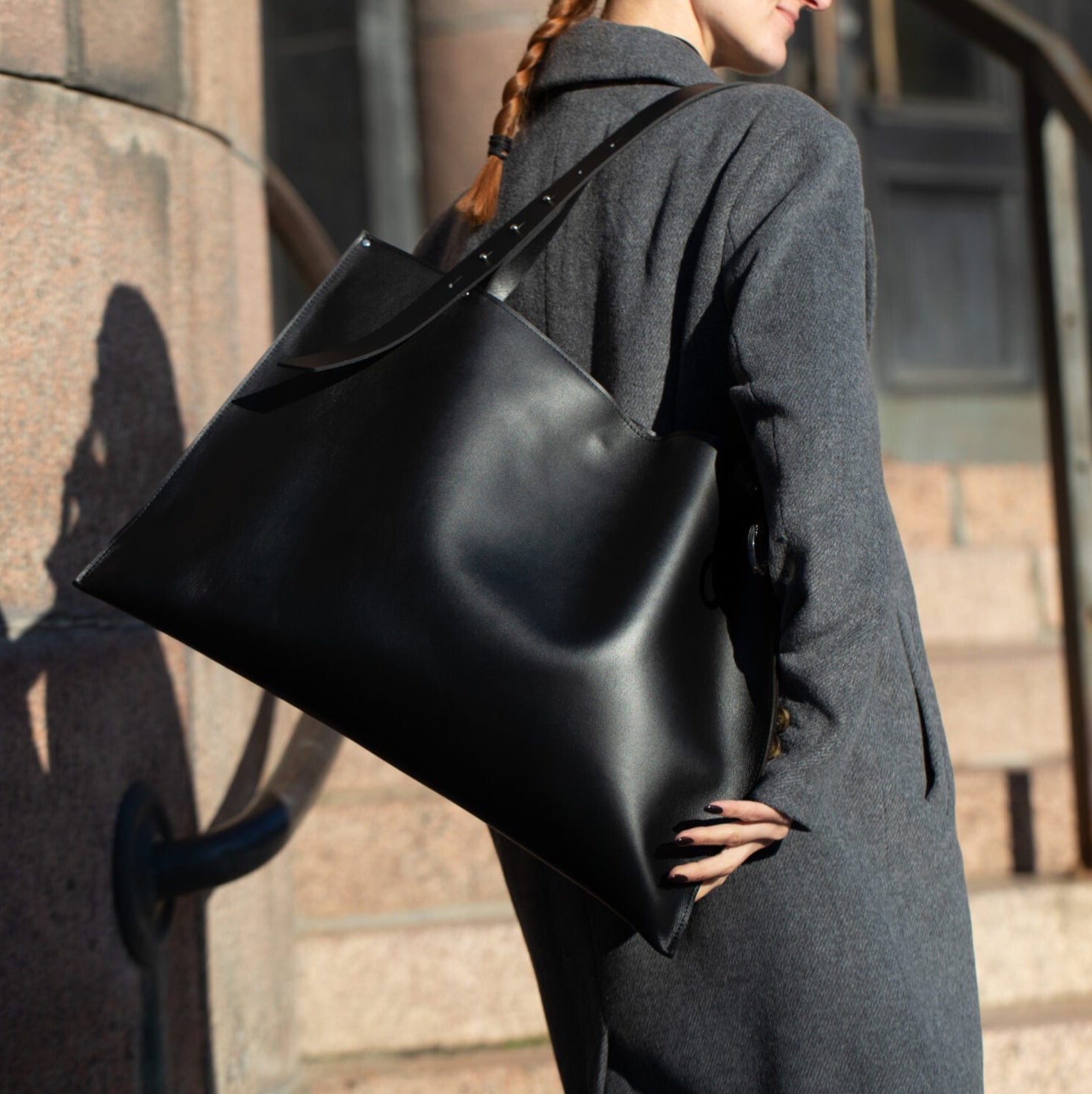 Large Handbag Adele - Genuine Black Leather
