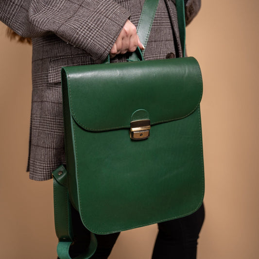 Natural Leather Saddle Backpack - Green