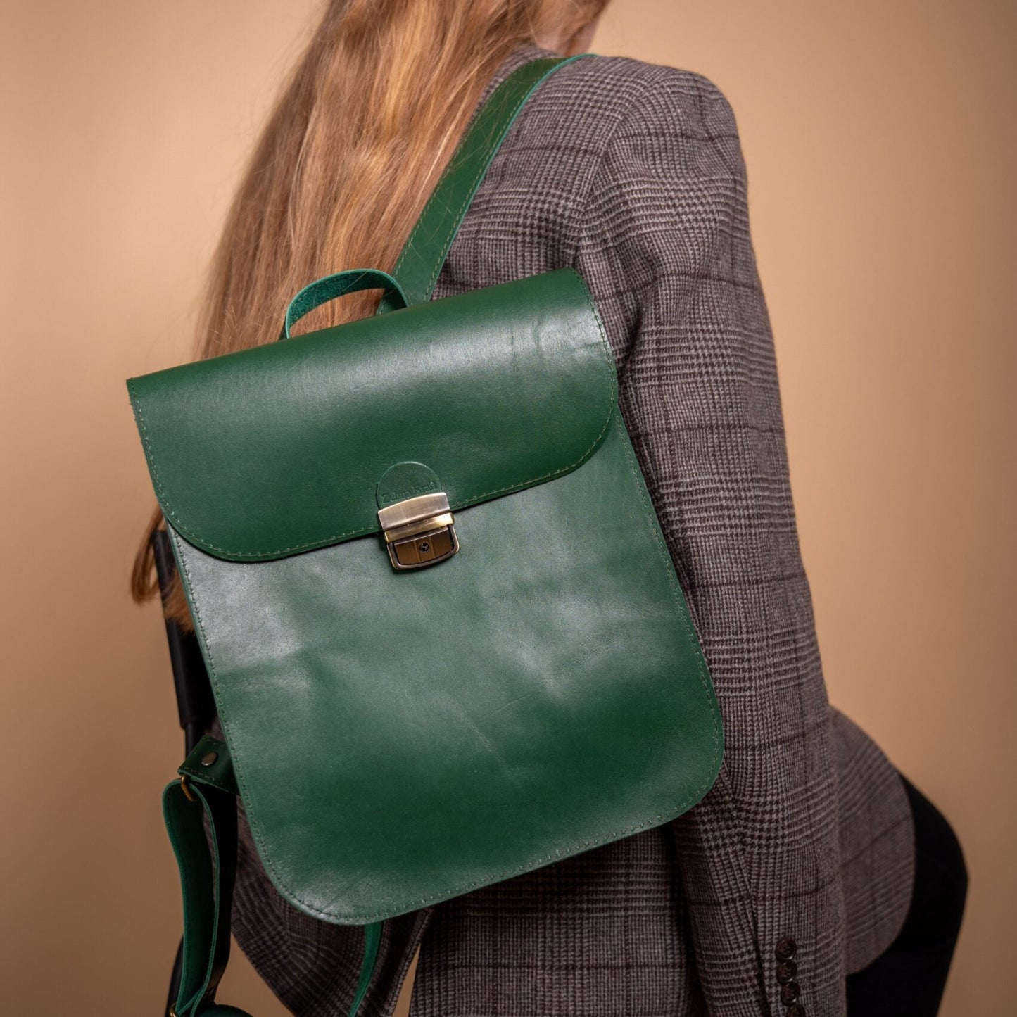 Natural Leather Saddle Backpack - Green