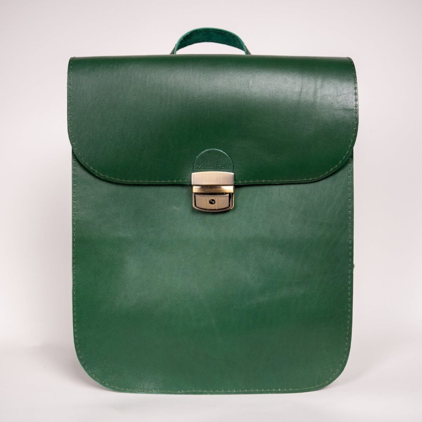 Natural Leather Saddle Backpack - Green
