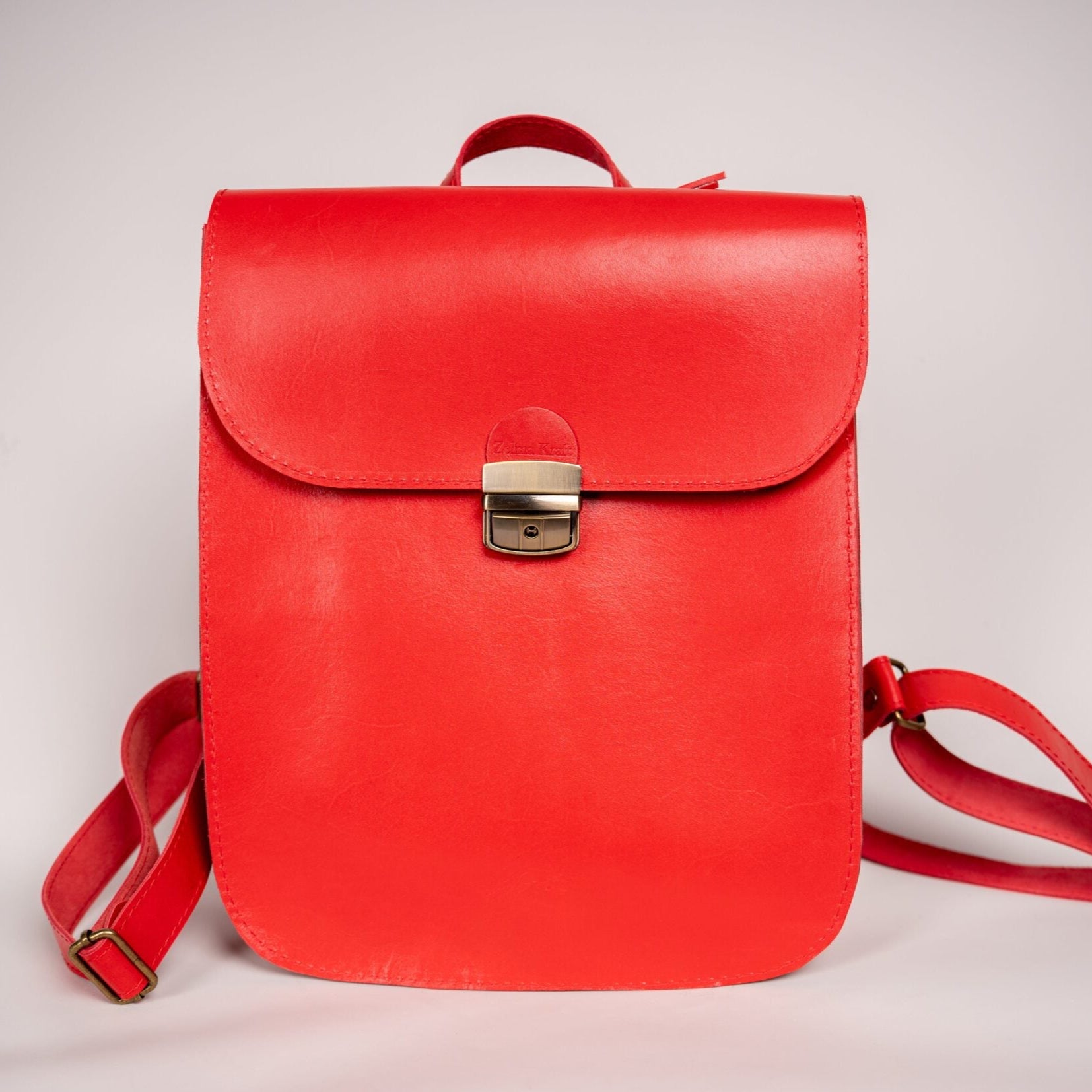 Natural Leather Saddle Backpack - Red