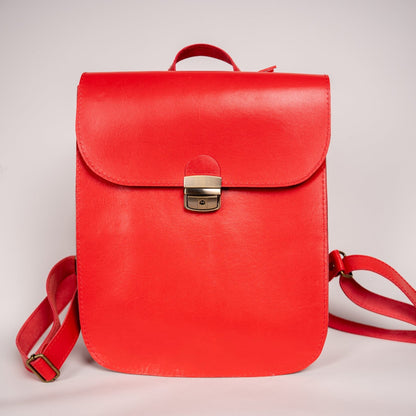 Natural Leather Saddle Backpack - Red