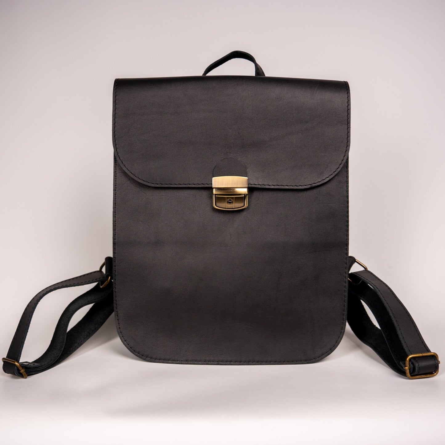 Natural Leather Saddle Backpack - Black