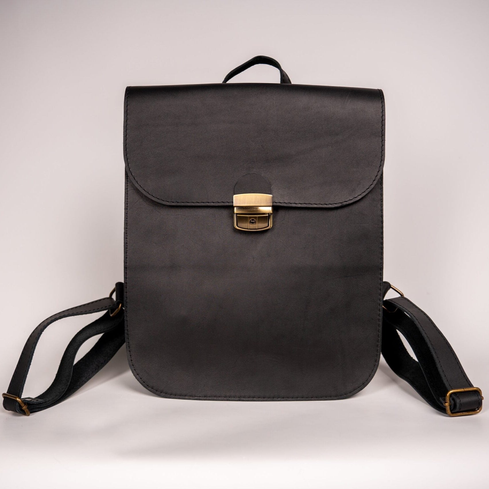 Natural Leather Saddle Backpack - Black