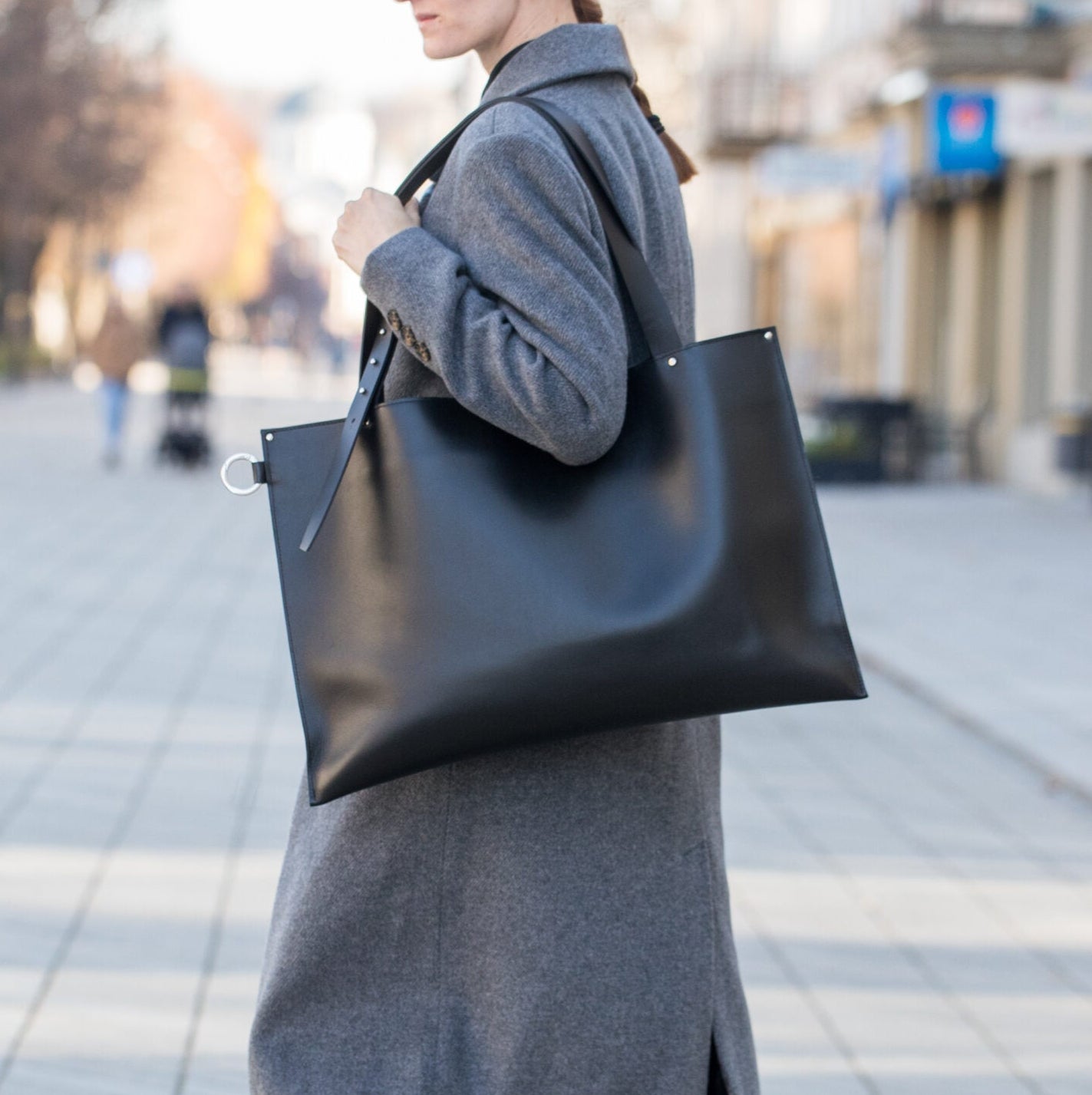 Large Handbag Adele - Genuine Black Leather