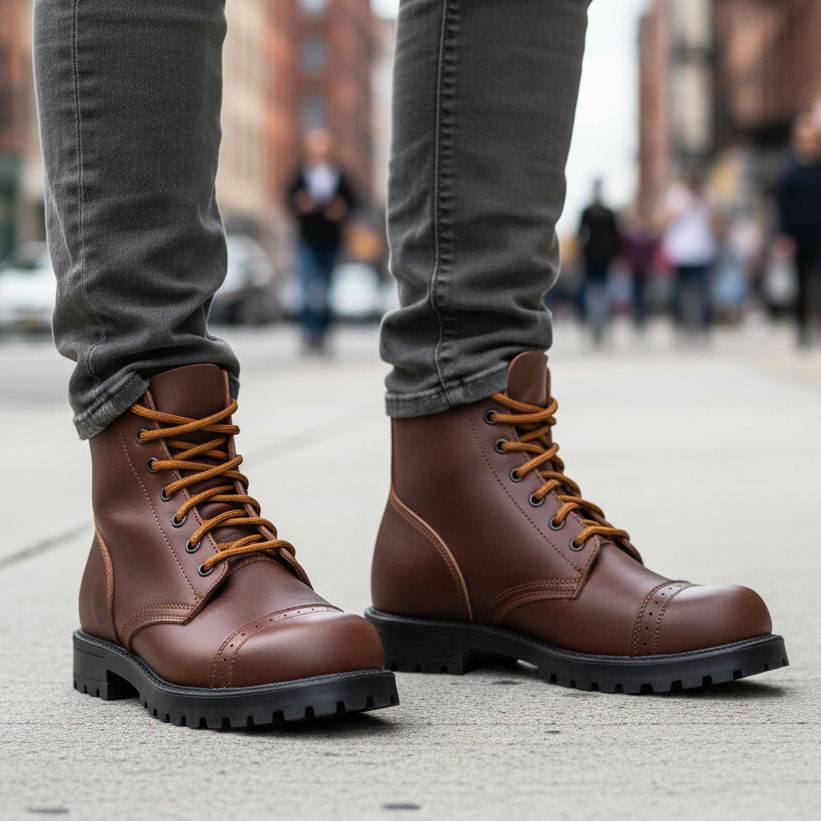 Botas aviador marrones en uso